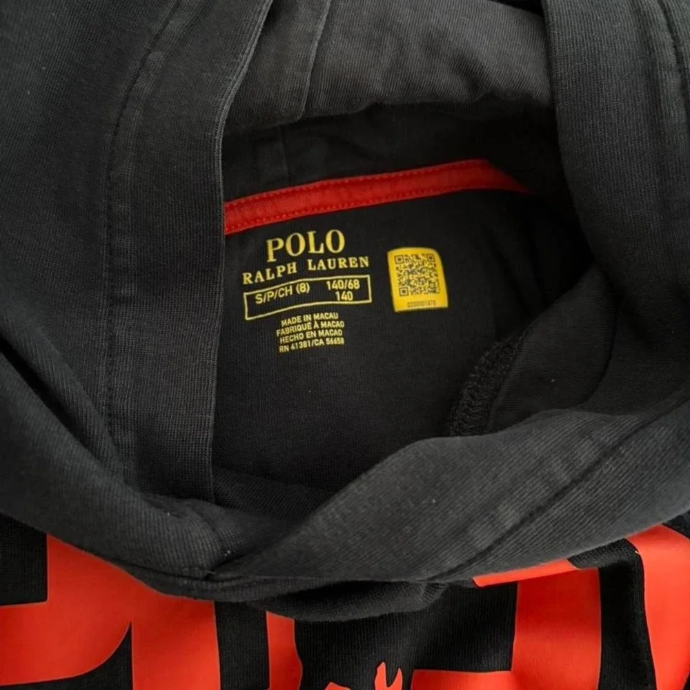 Vintage Polo Ralph Lauren kids hoodie in navy blue with oversized‎ red POLO logo